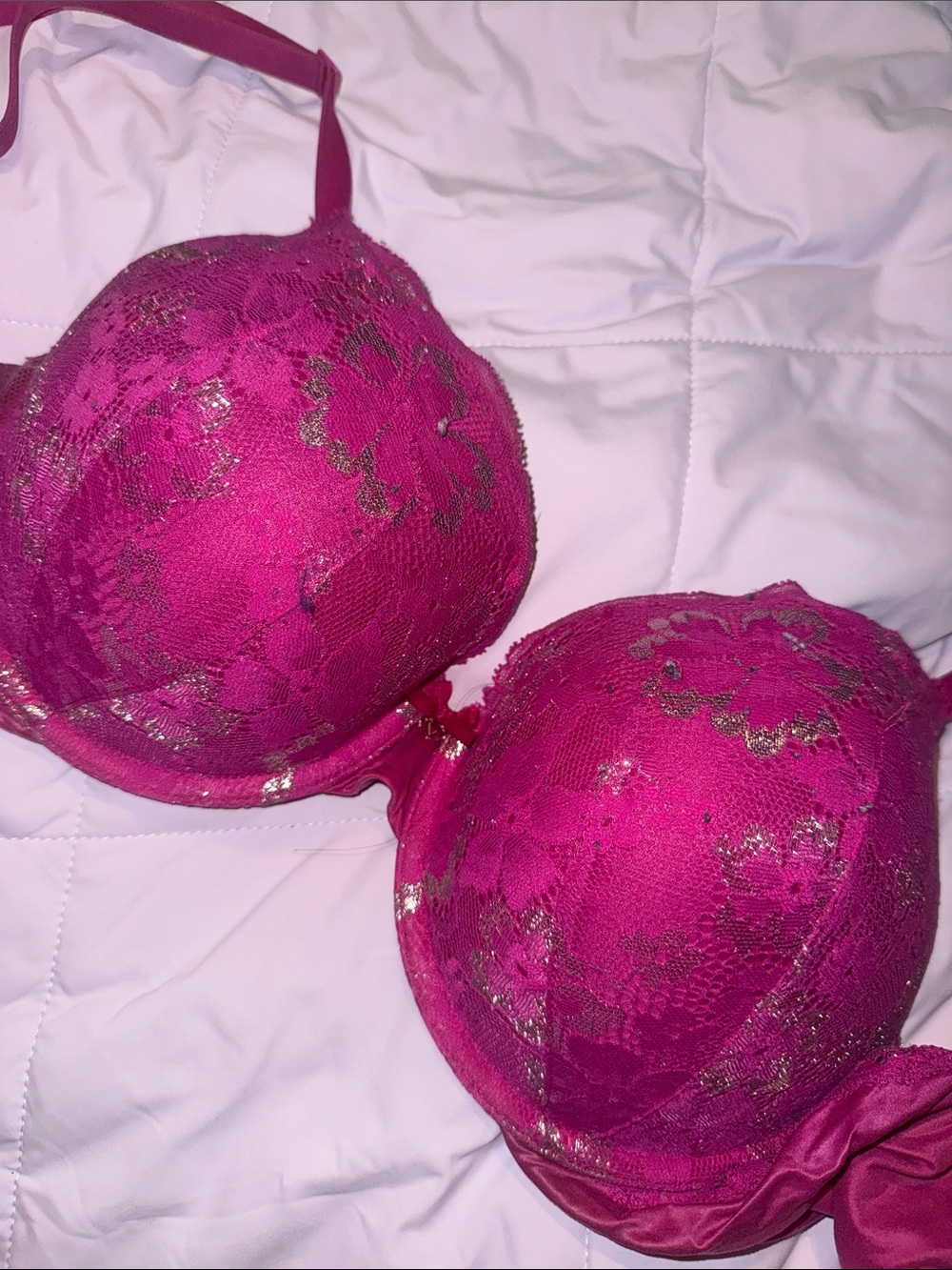 Victoria’s Secret Pink and Silver Lace w/ Charm Perfect Shape Bra 36C - Picture 2 of 3